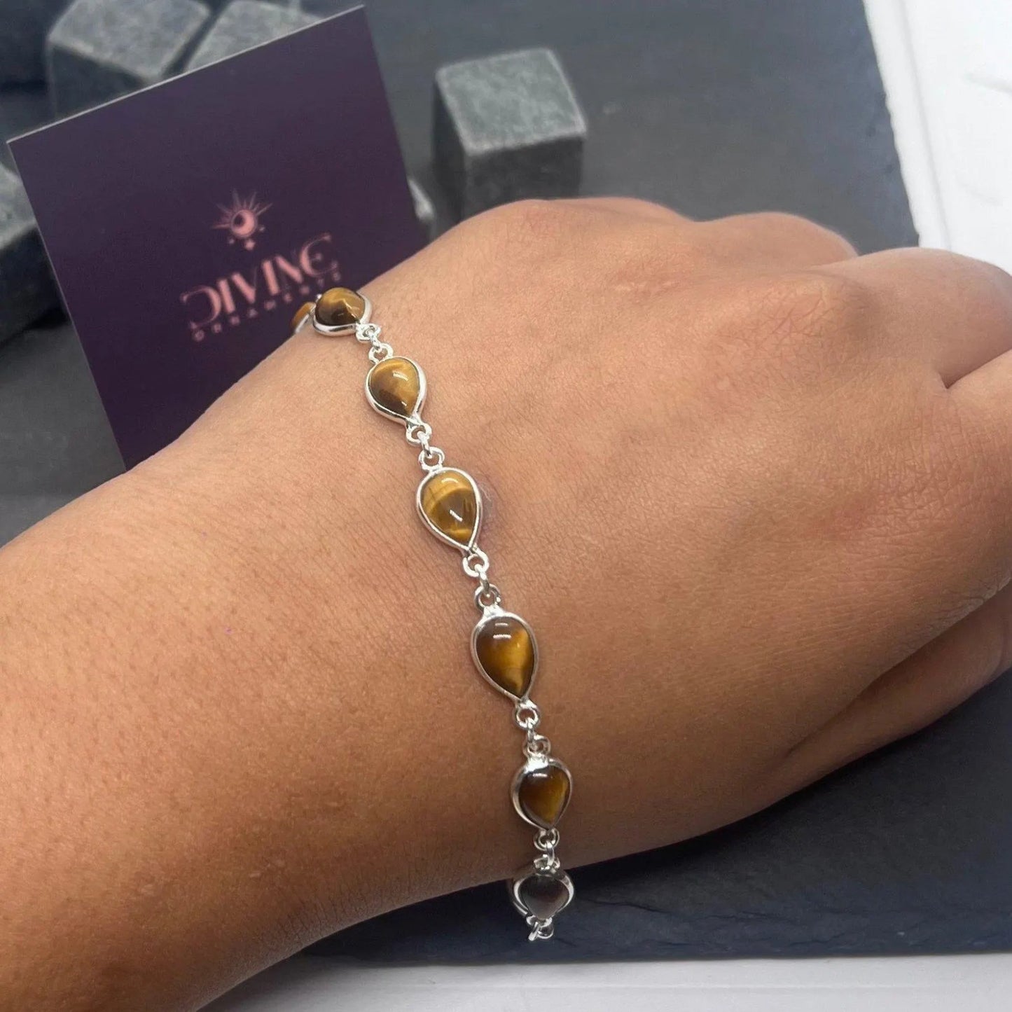 925 Sterling Silver Natural Gemstone Adjustable Bracelet ~ Teardrop Link Bracelet ~ Simple Elegant Jewelry