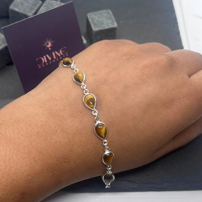 925 Sterling Silver Natural Gemstone Adjustable Bracelet ~ Teardrop Link Bracelet ~ Simple Elegant Jewelry