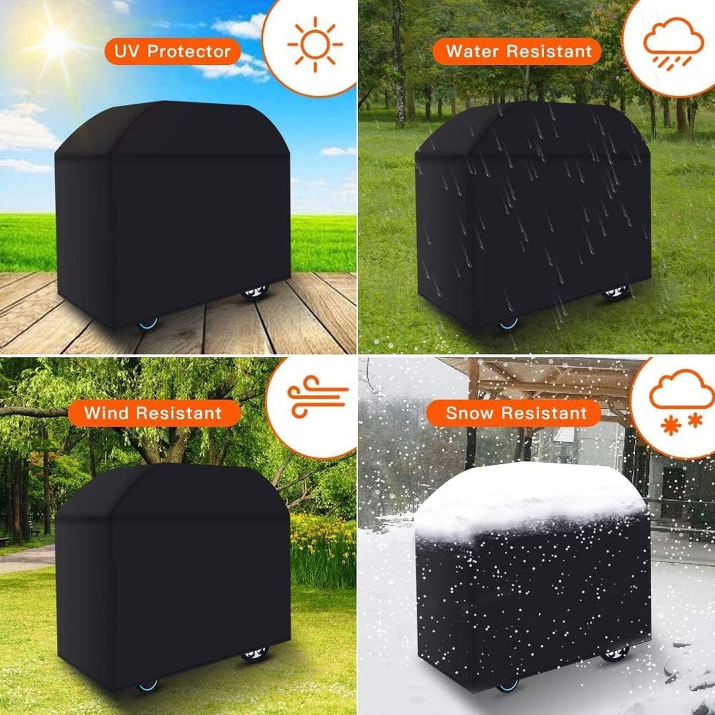 BBQ Grill Cover, Heavy Duty 600D Oxford Fabric, Waterproof and Dustproof Outdoor Grill Protector, AntiUV Weather Resistant BBQ Cover, Durable and Tear Resistant Barbecue Cover, Fits Most Grills Up to 155x61x97cm, All Season Grill Cover for Gas Grills, Cha