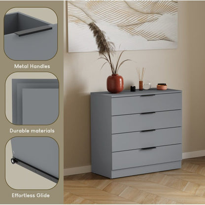 Vida Designs Trega 4 Drawer Chest of Drawers Space-Saving Storage Smooth Glide Drawers Bedroom Furniture