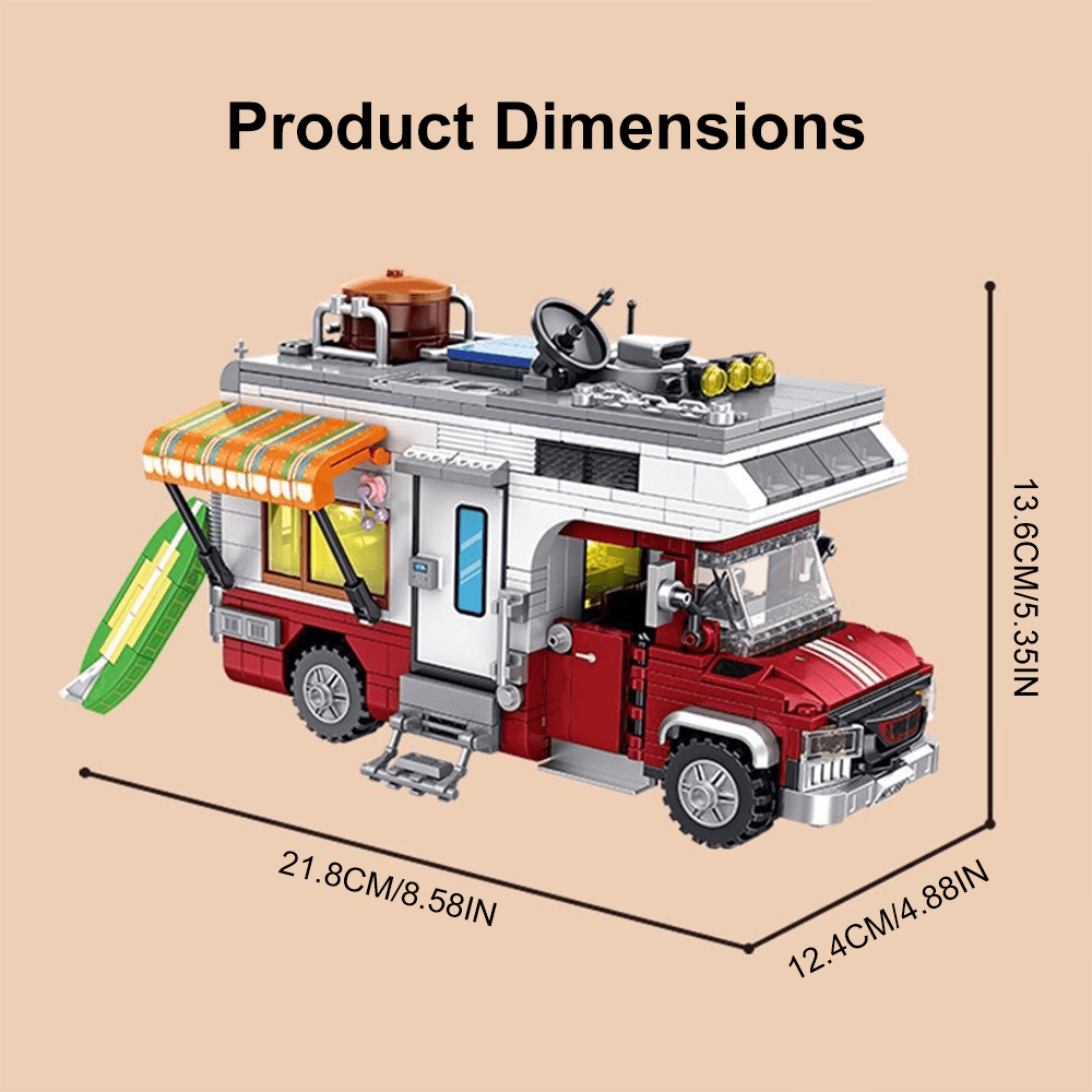 Camper Van Building Blocks Toy, Street View Series Building Blocks, Decompression Assembly Model, Desktop Decoration Ornament, With Built-In Light Up Components, Rich Camping Scene Accessories, Highly Restored Detailed Appearance, No Stuck During Assembly