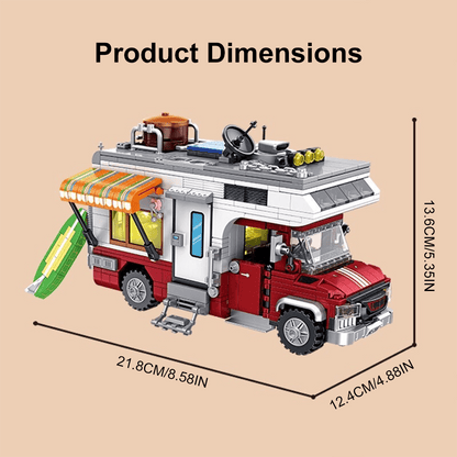 Camper Van Building Blocks Toy, Street View Series Building Blocks, Decompression Assembly Model, Desktop Decoration Ornament, With Built-In Light Up Components, Rich Camping Scene Accessories, Highly Restored Detailed Appearance, No Stuck During Assembly