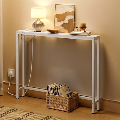 Console Table with Charging Station 100cm – Compact Narrow Hallway Table with USB Ports & Power Outlets, Slim Entryway Sofa Side Table for Small Spaces, Living Room & Bedroom, Rustic Brown