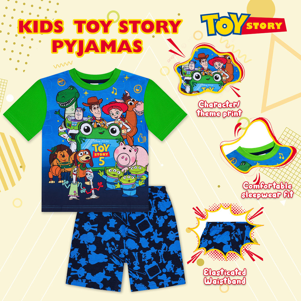 Disney Toy Story Boys Pyjamas, Kids Short Summer PJs Set, Buzz Lightyear Woody Rex Toy Story Nightwear Toddler Pyjama Set Ages 18 Months to 7 Years