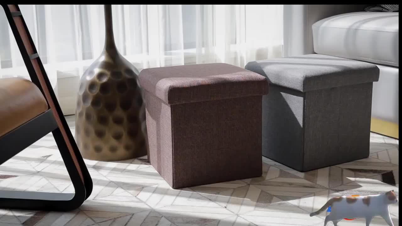 Grey Cotton And Linen Storage Stool, Suitable for Storing Toys, Clothes, Etc., Suitable for Living Rooms, Study Rooms, Bedrooms.