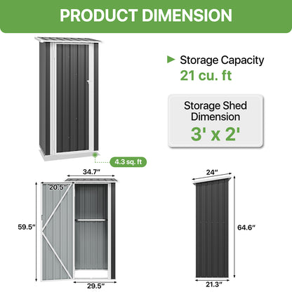 Nordivale Outdoor Garden Shed with Lockable Door|Removable Design for Firewood Logs, Tools, Lawnmower, Bike & Garbage Cans 75cm W X 54cm D X 163cm H