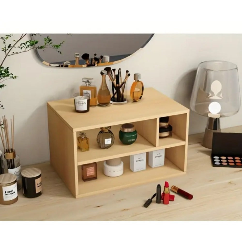 Printer Stand with Storage 2-Tier Desktop Printer Table with A4 Paper Rack & 3 Open Compartments – Home Office Organiser for Printer, Files, Cosmetics & Accessories