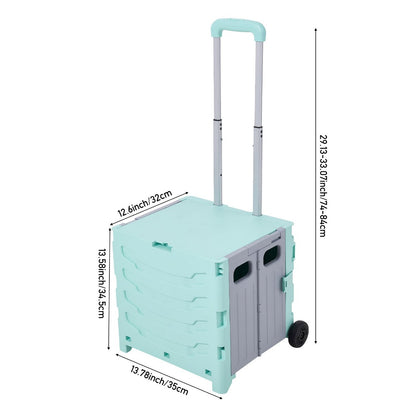 Foldable Shopping Trolley on Wheels with Large Capacity Storage Box – Portable Folding Cart for Grocery, Camping, Travel & Moving, Adjustable Handle, Grey & Green