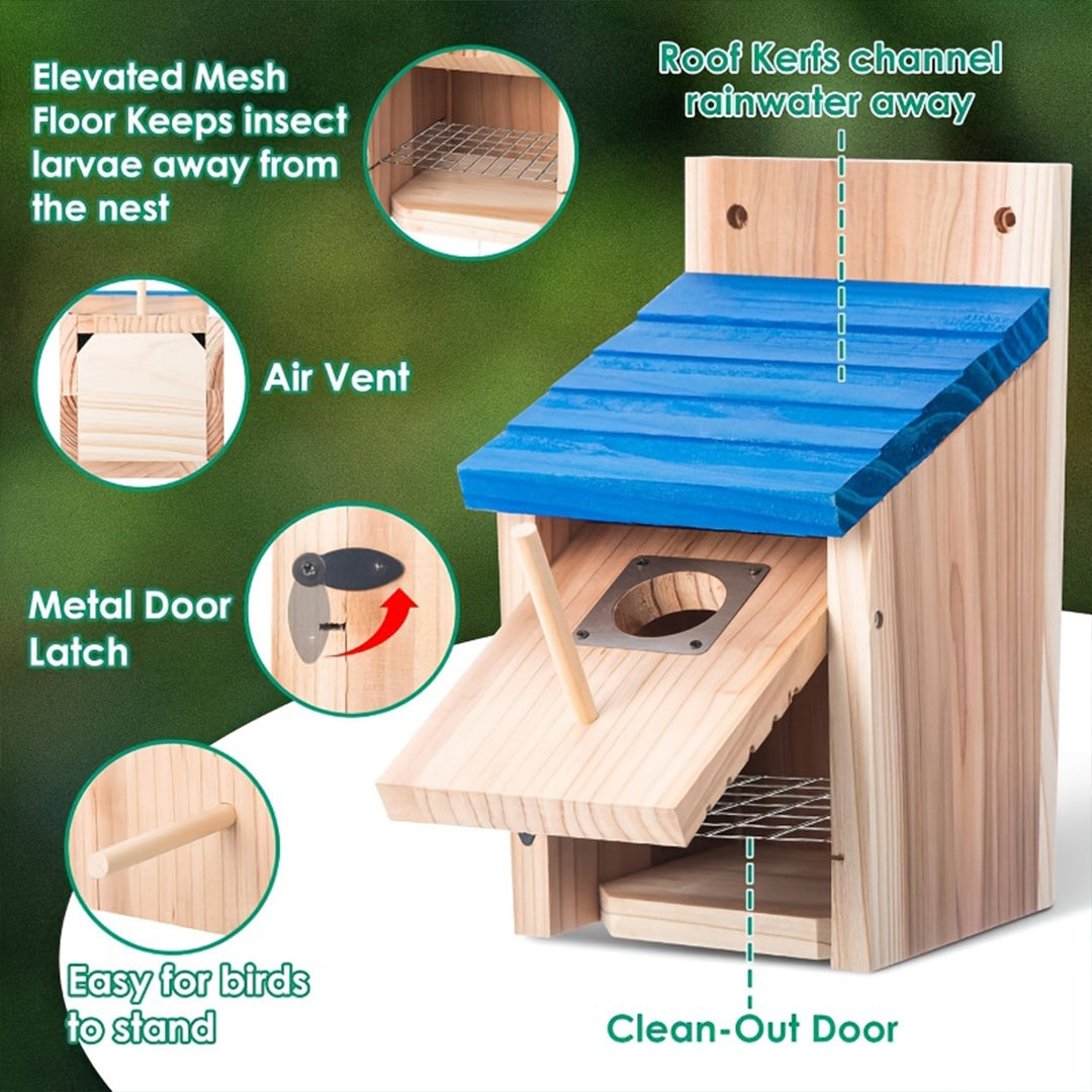 2pcs Cedar Bluebird Box Houses with Metal Guard, Secure Latch, Fledgling Grooves, Air Vents - Wooden Bird Houses for Outside, 1-1/2" Entrance Hole, Perfect for Bluebirds, Wrens, Swallows, Bird Feeder Houses | Classic Style | Wooden Construction, Bird Hous
