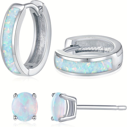 Opal Stud Huggie Hoop Earrings Set: Hypoallergenic Small Hoops Earrings for Women Sensitive Ears