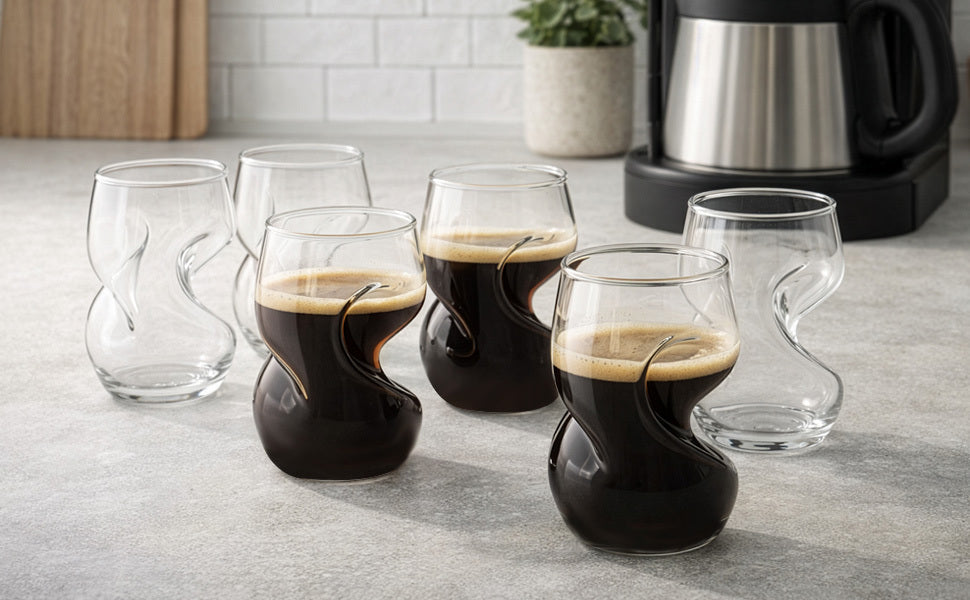 6pcs Wave Shape Drinking Glasses, 400ml Curved Creative Glassware for Cocktails, Juice, Soda, Beer, Whisky & Tea