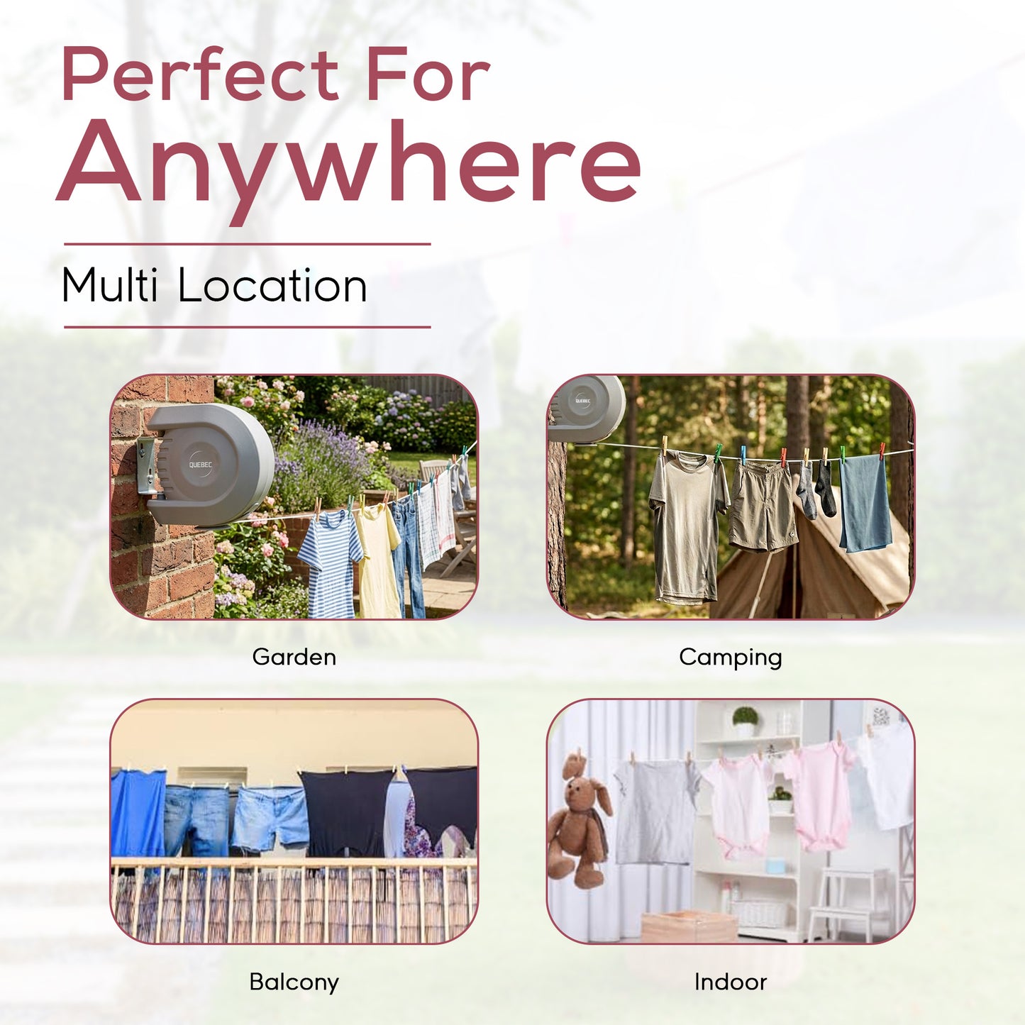 Quebec 15m Retractable Washing Line – Heavy Duty Wall Mounted Clothesline with Durable PVC Cover – Space-Saving Outdoor Laundry Drying Solution for Garden, Patio, and Balcony
