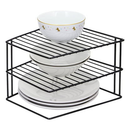 Taylor & Brown 3 Tier Corner Kitchen Plate Bowl Rack Stand Holder Tidy Cupboard Shelf Insert Storage Organiser, Space Saving, H19 x W25.5 x D25.5cm, White