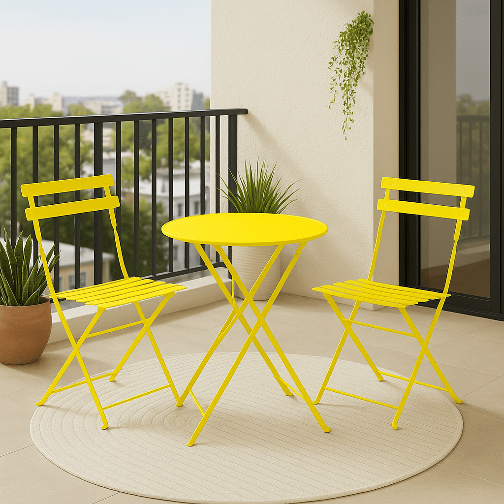MOF 3-Piece Folding Bistro Set, Outdoor Garden Metal Table and Chairs, Powder-Coated Steel, 4 Colours Available