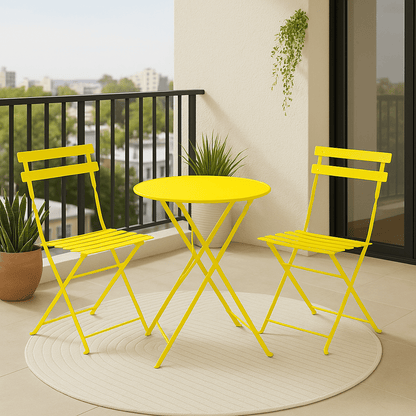 MOF 3-Piece Folding Bistro Set, Outdoor Garden Metal Table and Chairs, Powder-Coated Steel, 4 Colours Available