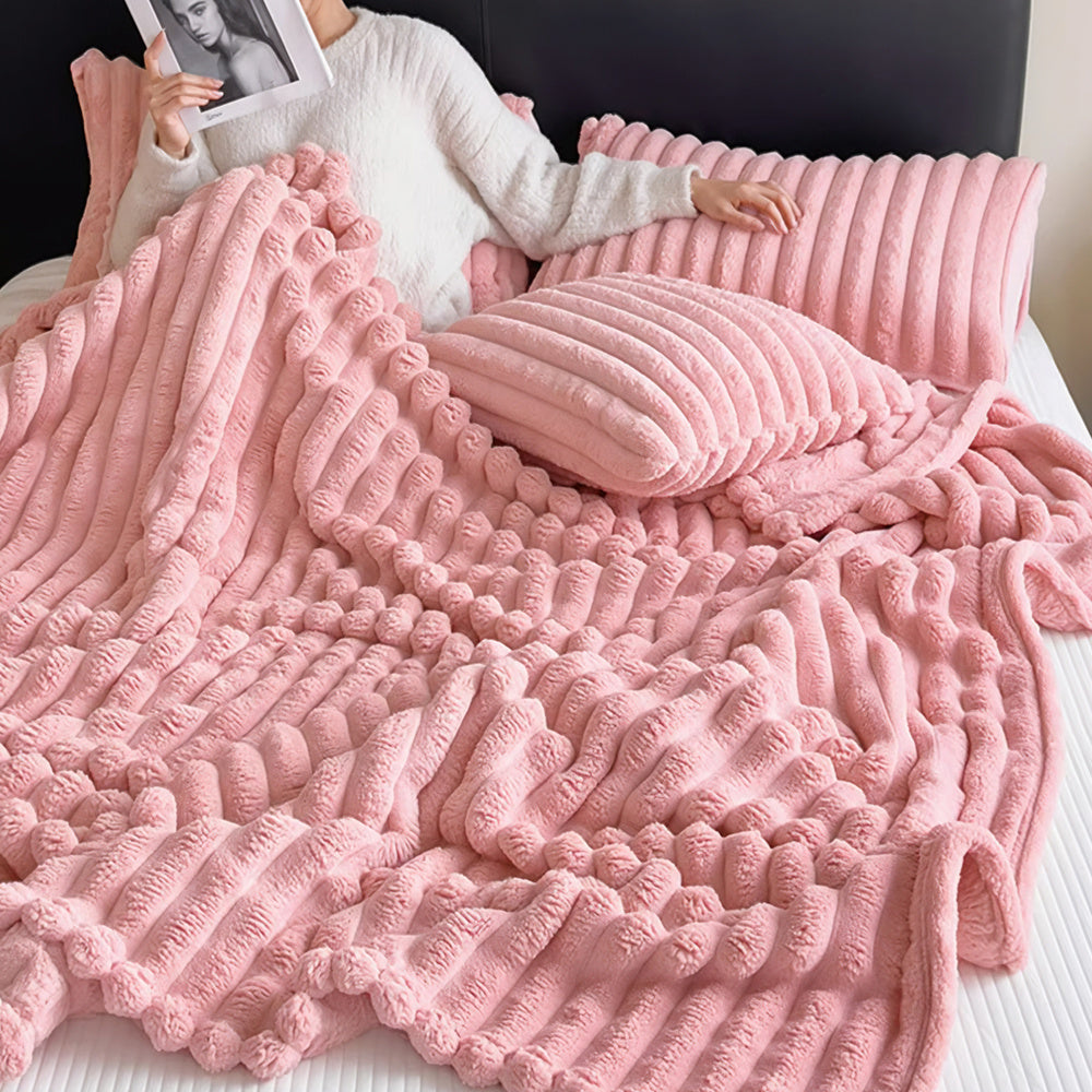 1pc Large Strips Ribbed Throw Blankets | Luxurious 270g Flannel Fleece Blanket | Warm Cozy Blanket Throws For Sofas, Bed, Chair, Couch, Settee | Super Soft Warm Blanket Single Double King Super King Size, Machine Washable, Easy Care, Perfect for Home, Tra