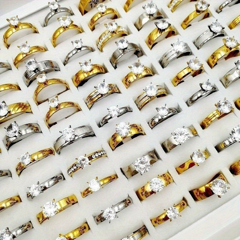 Wholesale 20pcs/pack of Women's Fashionable Stacked Rings Stainless Steel Rings Suitable for Men and Women with Ring Sizes Ranging From 17mm to 21mm Mixed Design Suitable for Parties Gatherings Gifts Charm Finger Rings Set Without Boxed Packaging
