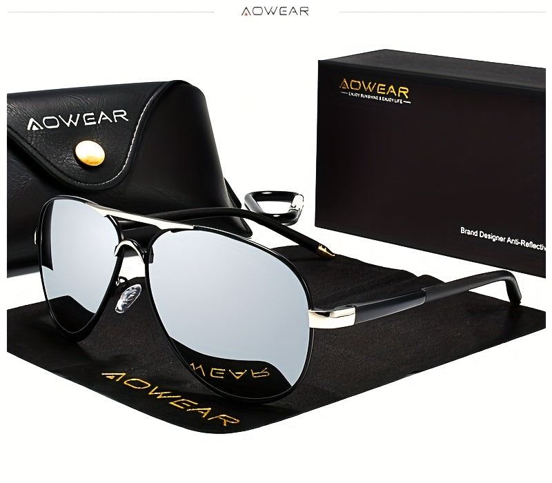 AOWEAR UV400 Pilot Sunglasses Polarized Mirror Driving Men Sunglasses