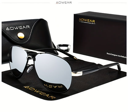 AOWEAR UV400 Pilot Sunglasses Polarized Mirror Driving Men Sunglasses