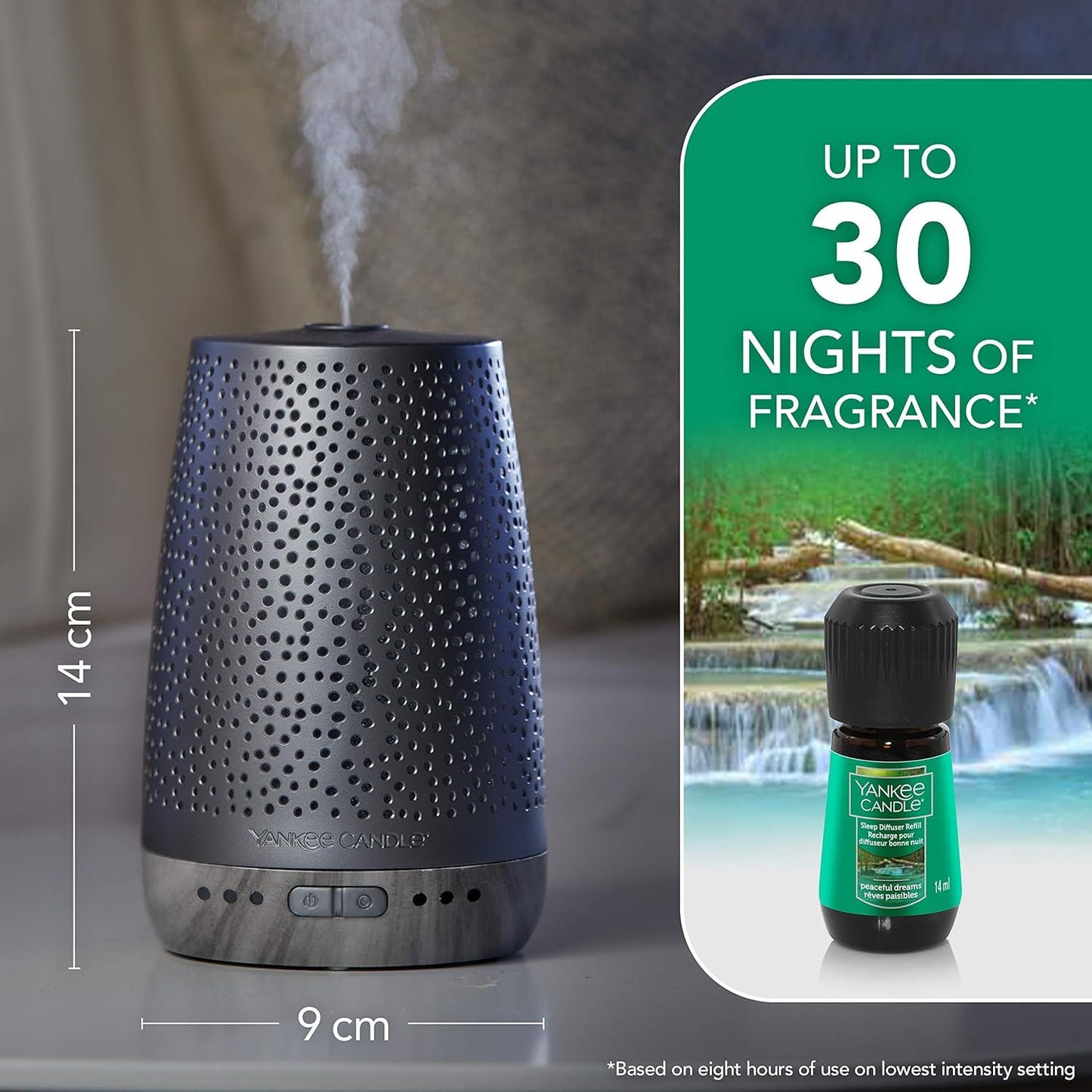 Yankee Candle Sleep Diffuser Starter Kit | Silver | Peaceful Dreams Electric Fragrance Diffuser Refill | Up to 30 Nights of Fragrance | UK Plug