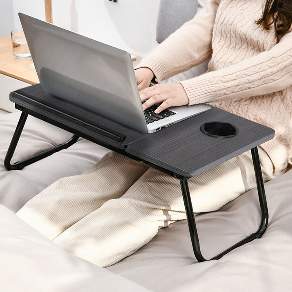 Folding Laptop Desk For Bed Couch, Adjustable Foldable Bed Table With Cup Holder, Sofa Breakfast Serving Tray, Portable Lap Desk, Notebook Stand For Studying Working Reading Writing Eating In Bed Sofa Floor, 23.05*12.8*9.45 Inches Black