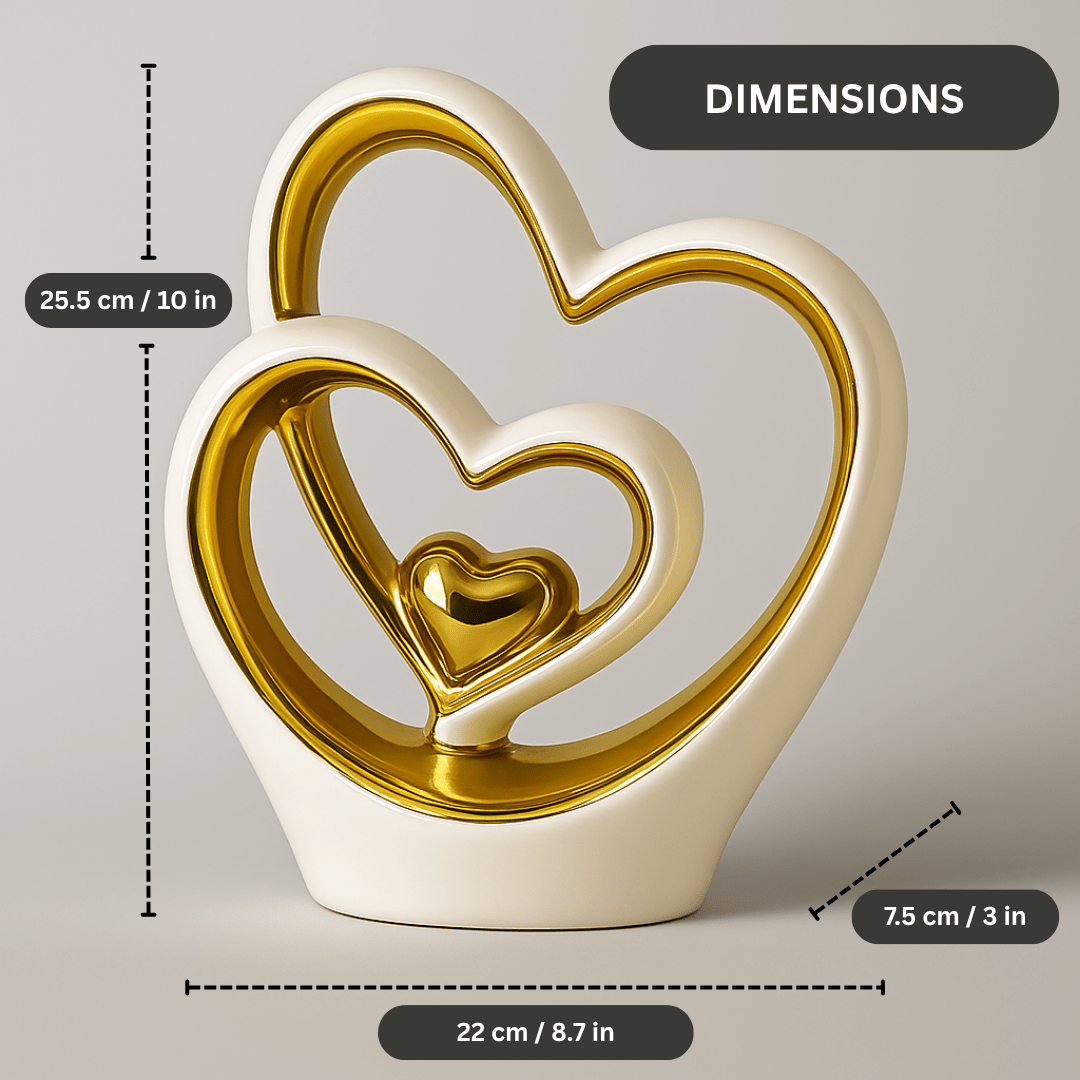 Gold Ceramic Heart Ornament - 25.5cm Sculpture