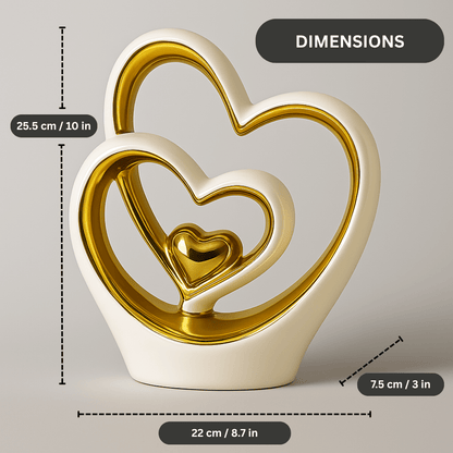 25.5cm Gold Heart Ornament – Modern Ceramic Heart Sculpture for Home, Shelf & Table Décor | Elegant Gold Ornament Gift for Weddings, Anniversaries & Housewarmings