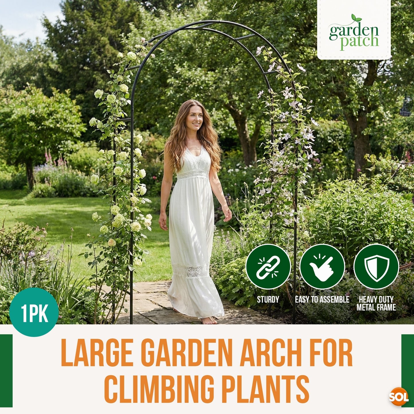 1 Pack Garden Arch for Climbing Plants | Large Metal Garden Trellis Arch 2.4m x 1.4m | Outdoor Garden Pathway Arch for Roses Vines Weddings