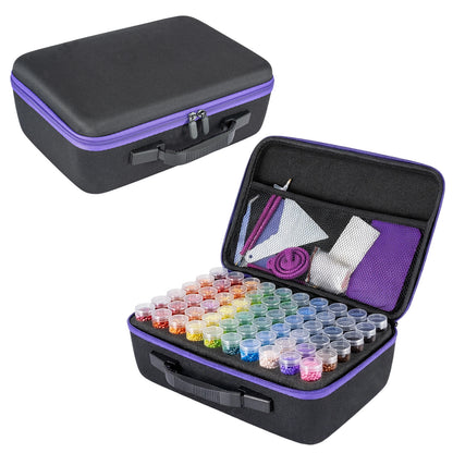 Diamond Painting Storage Box with 60 or 120 Screw-Top Bottles | 282-Piece Accessory Kit with Pens, Trays, Wax & Labels | Portable Diamond Art Organiser Case for Beads & Drills