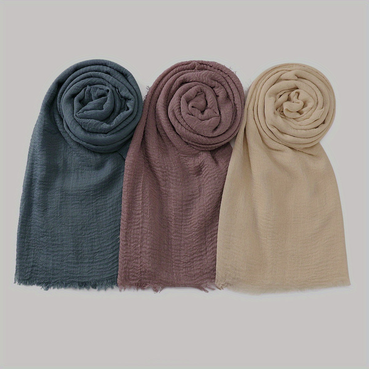 3pcs/Lot Solid Color Bubble Pleated Warm Autumn And Winter Scarf Solid Color Muslim Headscarf Hijab Scarf Ramadan