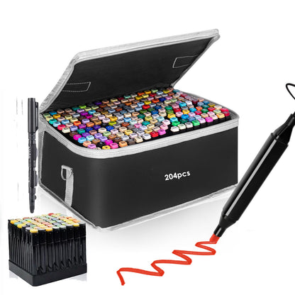 Double-Ended Art Markers Set 170 or 206 Colours with Storage Base Smooth Blending for Sketching Illustration Comics Painting Design