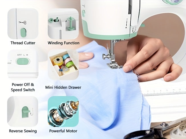 Mini Sewing Machine For Beginners, 42pcs Kit Small Sewing Machine With Extension Table, 12 Patterns, Light, Dual Speeds, Double Thread, Foot Pedal Portable Sewing Machine For Kids Adults