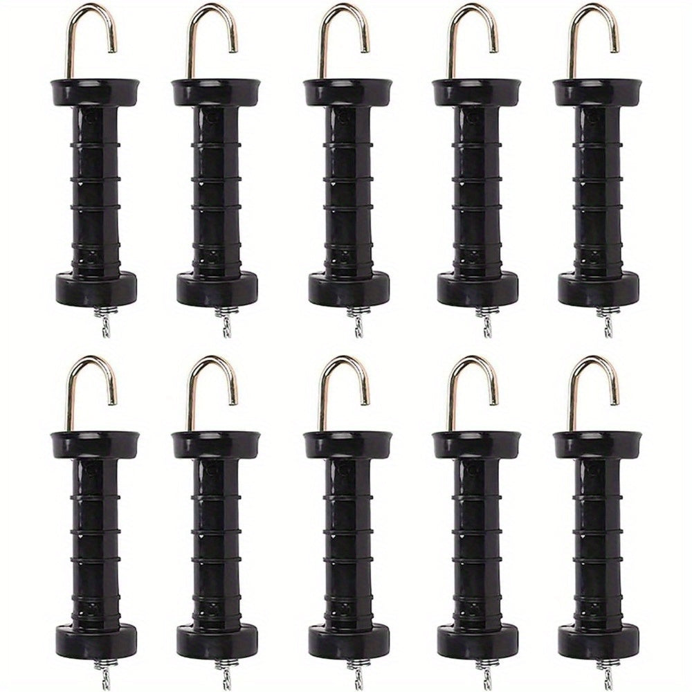 10 Pack Electric Fence Handles Insulated Spring Tension Gate Handle for Fencing Black