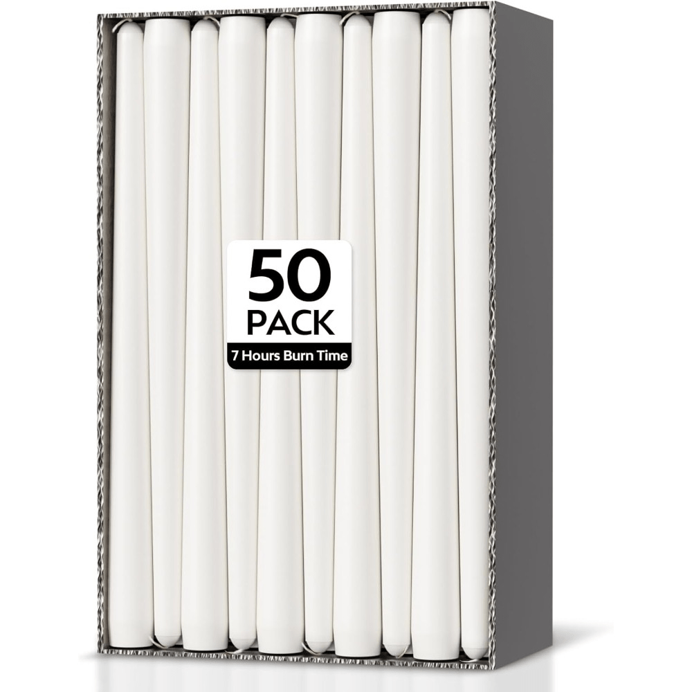 50-Pack Long Taper Candles, Unscented Dinner Candles, Suitable for Candle Holders, Elegant Ivory Taper Candles for Wedding Table Decor, Formal Dinners, and Romantic Decorations, Graduation Season Gifts, Gifting, Women's Preference