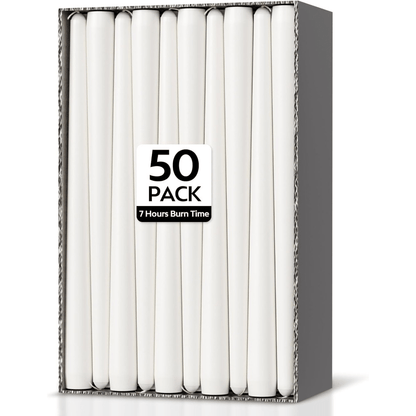 50-Pack Long Taper Candles, Unscented Dinner Candles, Suitable for Candle Holders, Elegant Ivory Taper Candles for Wedding Table Decor, Formal Dinners, and Romantic Decorations, Graduation Season Gifts, Gifting, Women's Preference
