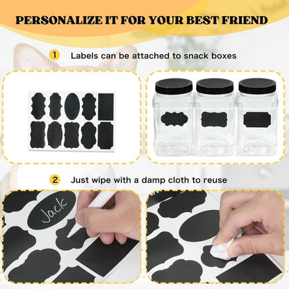 Wooden Pet Food & Treat Storage Container Set with 3 Jars & Labels | Farmhouse Round Canister Organiser for Dog Cat Treats Kibble | Black & White
