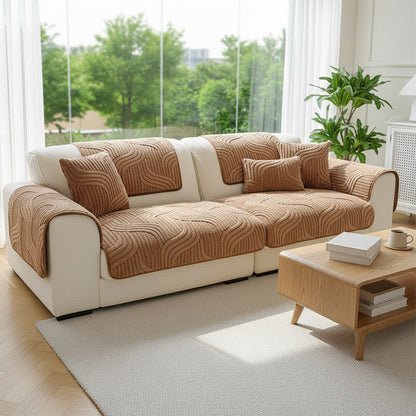 1pc Sofa Cover 1/2/3/4 Seater, Modern Luxury Shu Velveteen Couch Protector with Anti-Slip Design, Durable Pet-Friendly Plush Furniture Protector Slipcover, All Seasons Universal Sofa Cover for Living Room, Bedroom, Office, Machine Washable