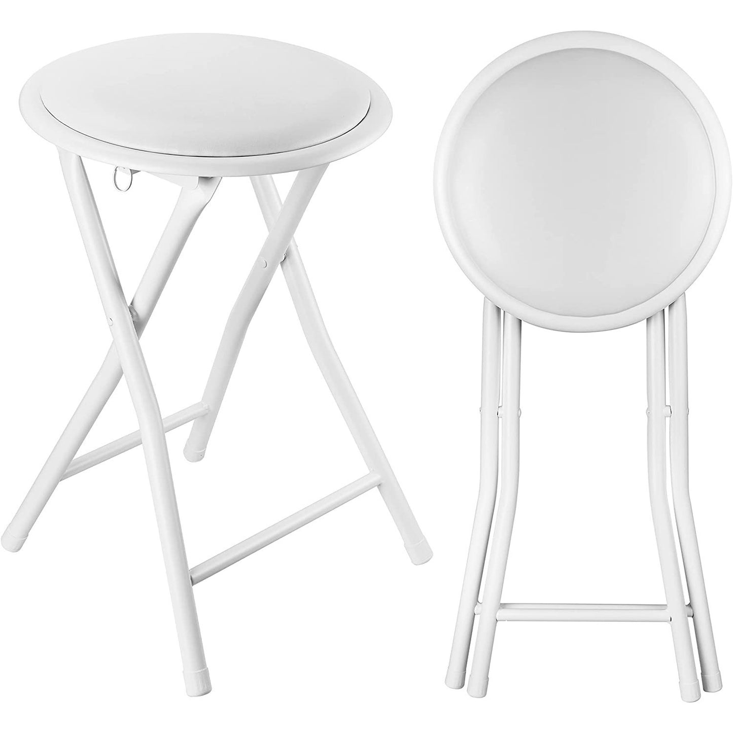BLACK WHITE FOLDING STOOL ROUND FOLDABLE METAL SPACE SAVING STOOLS PADDED SEAT