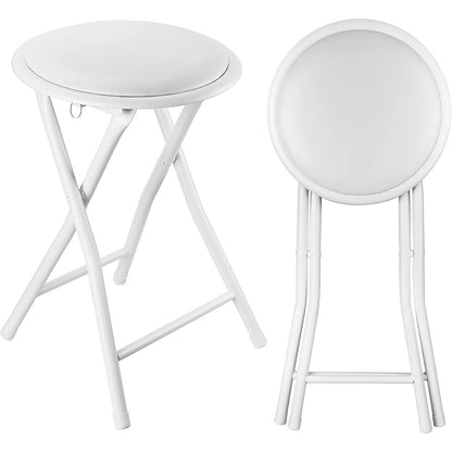BLACK WHITE FOLDING STOOL ROUND FOLDABLE METAL SPACE SAVING STOOLS PADDED SEAT
