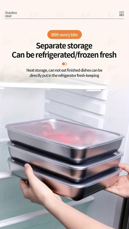 3/5/6 pcs Stainless Steel Food Storage Containers, Stackable with Sealed Lids, Flip Top, Square Shape, for Salad, Fruit, Food Storage, Kitchen Organization, Refrigerator Freshness, Freezer Safe, Multi-purpose Meal Prep