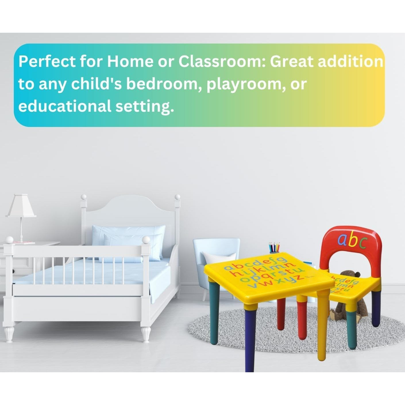 Trendi ABC Alphabet Plastic Table & Chair Set - Vibrant, Durable Kids Furniture for Learning & Play | Toddlers | Multi-Color Plastic Furniture for Kids UK (Red & Blue)