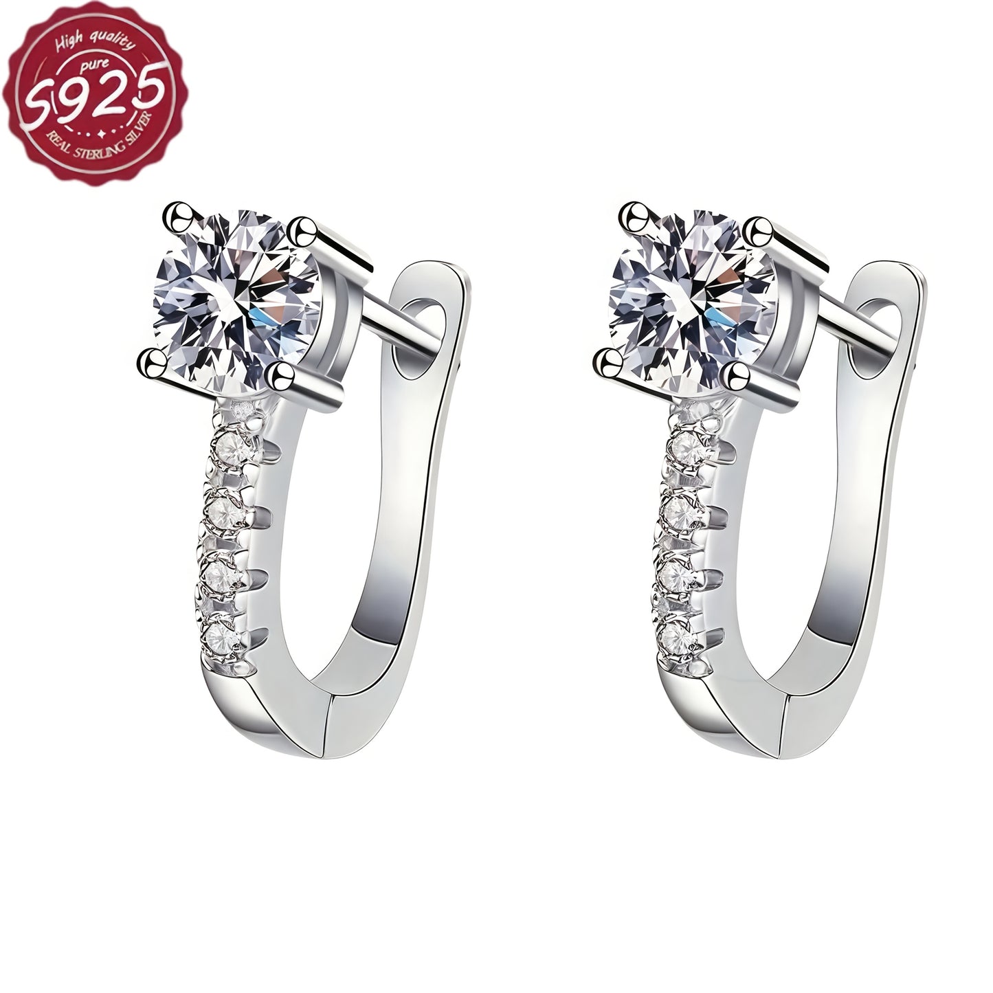 925 Sterling Silver 0.5-2Ct Moissanite Earrings with 4 Small Diamonds, Perfect Anniversary, Birthday, Valentine'S & Mother'S Day Gift for Her, Gift Box Included
