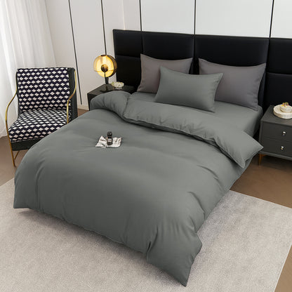4pcs Brushed Solid Color Duvet Cover Set, Ultra-Soft & Breathable Microfiber, Includes 1pc Duvet Cover, 2pcs Pillowcases, 1pc Fitted Sheet, Single, Double, King, Super King Sizes