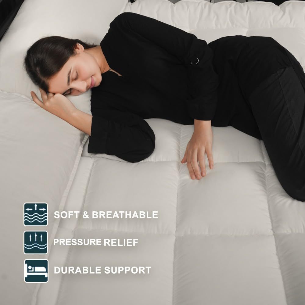 4As Mattress Topper 4 Inch/10cm 1100 GSM Heavy Fill Super Soft and Fluffy Hand Filled Single Double King Super King Box Stitched