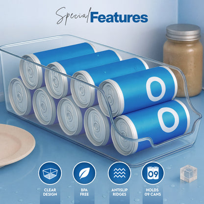 KICHLY Fridge Can Dispenser & Organizer Bins – Clear Can Holder Racks for Soda, Tins & Drinks – Kitchen Organizers and Storage, Space-Saving Kitchen & Pantry Storage
