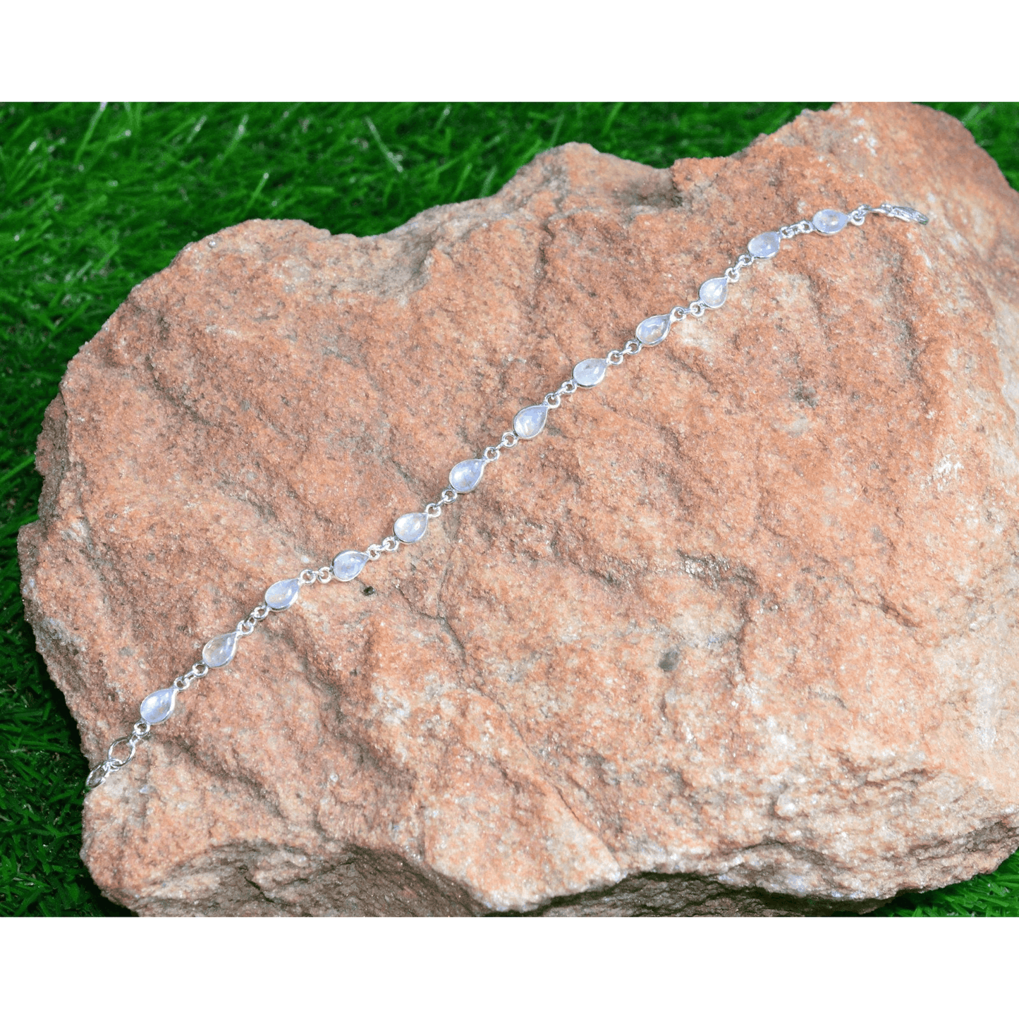 925 Sterling Silver Natural Gemstone Adjustable Bracelet ~ Teardrop Link Bracelet ~ Simple Elegant Jewelry