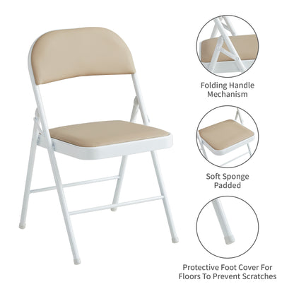Set of 4 Folding Chairs, Faux Leather Foldable Chairs with Metal Frame and Padded Seat, Easy to Fold and Store for Home, Office, Dining and Reception