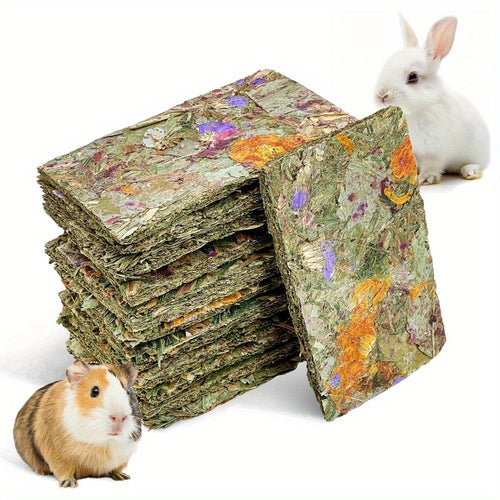12pcs Rabbit Timothy Hay Chips Toys, Natural Bunny Molar Treats with Herbal Flowers Rabbit Chew Toys for Teeth Small Animal for Rats Chinchillas Guinea Hamsters