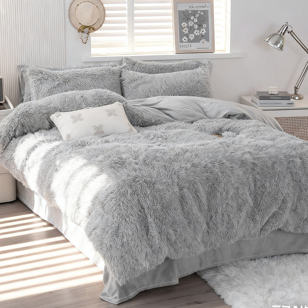 Water Mink Plush Super Soft and Thicken Autumn and Winter Bedding Set, Plush Comfortable Warm Duvet Cover Pillowcases Three-piece Set, Available in Various Colors, Down Duvet Cover, Zipper Closure Design, Single/Double/King/Super King
