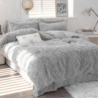 Water Mink Plush Super Soft and Thicken Autumn and Winter Bedding Set, Plush Comfortable Warm Duvet Cover Pillowcases Three-piece Set, Available in Various Colors, Down Duvet Cover, Zipper Closure Design, Single/Double/King/Super King